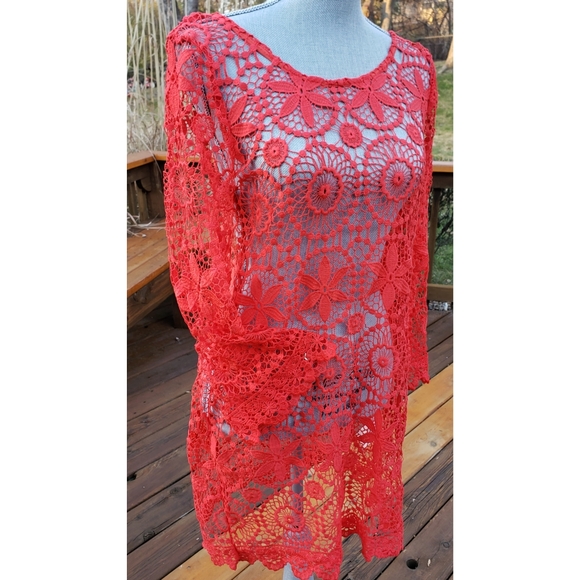 SOLD☆Crochet Lace Coachella Swimsuit Cover-up M - Picture 5 of 7